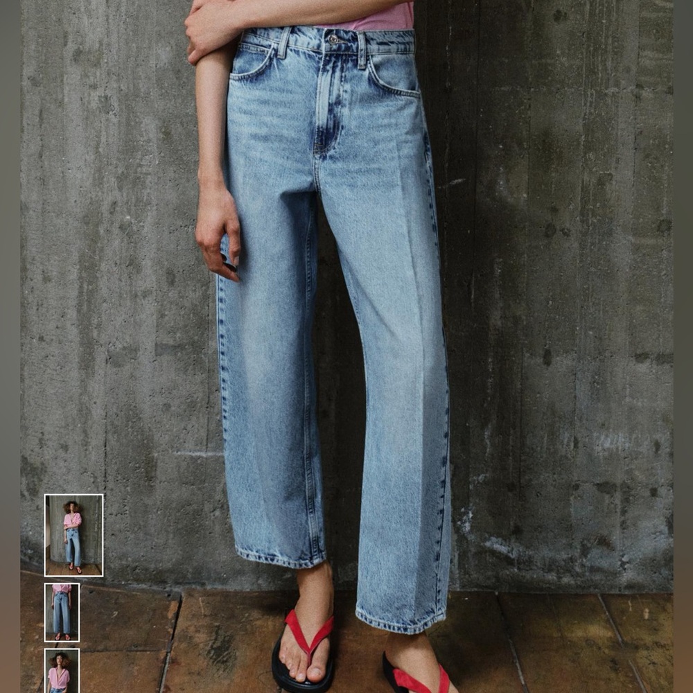 Zara mid-rise barrel jeans with pressed crease